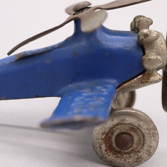 1930's Hubley Cast Iron Blue Giro Copter Plane w/ Metal Wheels Original Paint - Picture 6 of 14